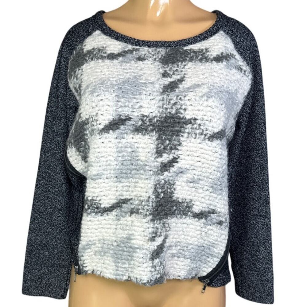 Anthropologie Dolan Crewneck Sweater Plaid Mohair Wool Side Zip SZ Small
